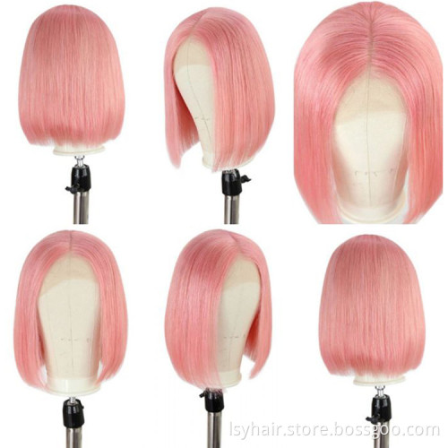 Pink Bob Wig Straight Hair 150% Density LSY Brazilian Hair 13*4 Glueless Human Hair Lace Front Wigs